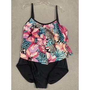 Vintage Maxine of Hollywood Swimsuit 1 Piece Floral Ruffle Adjustable Size‎ 14